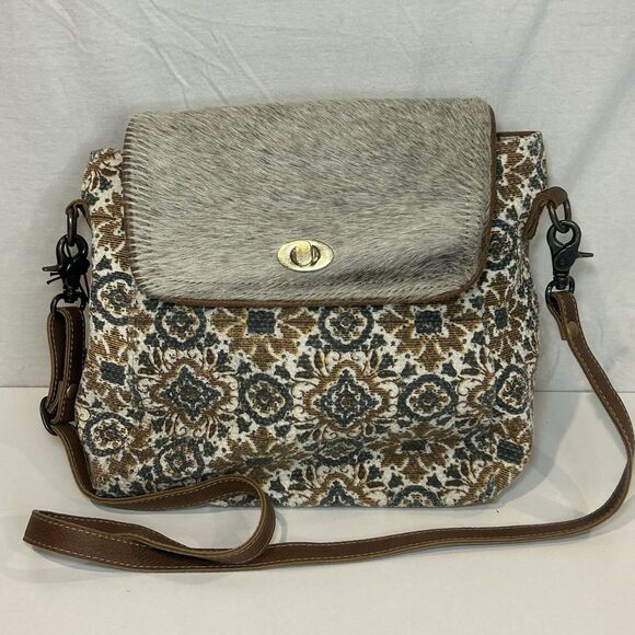 Myra Bag Convertible Crossbody/Backpack Hair on Leather Turn Lock Western - Picture 1 of 9